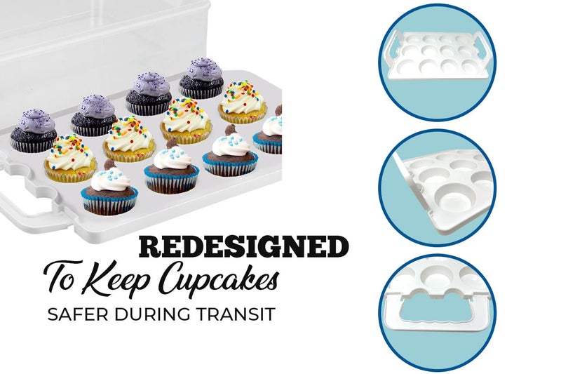 DuraCasa Cupcake Carrier, Cupcake Holder | Premium Upgraded Model Holds Cupcakes Steadier | Store up to 36 Cupcakes or Muffins | Stacking Cupcake Storage Container | Use 1,2, or 3 Tiers (White) - Image 3